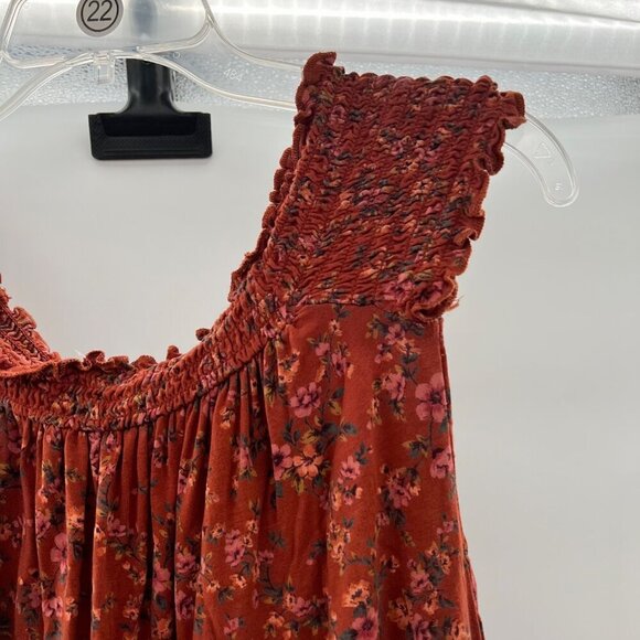 American Eagle Women's Scoop Neck Smocked Top Orange/Multi Floral Size Small - Picture 4 of 9